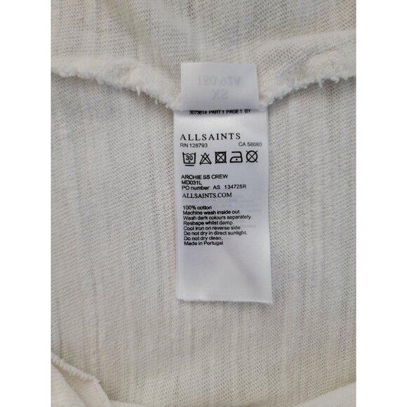 AllSaints ARCHIE Oversized Distressed White Cotton Crewneck Short Sleeve Tee XS - Picture 8 of 9